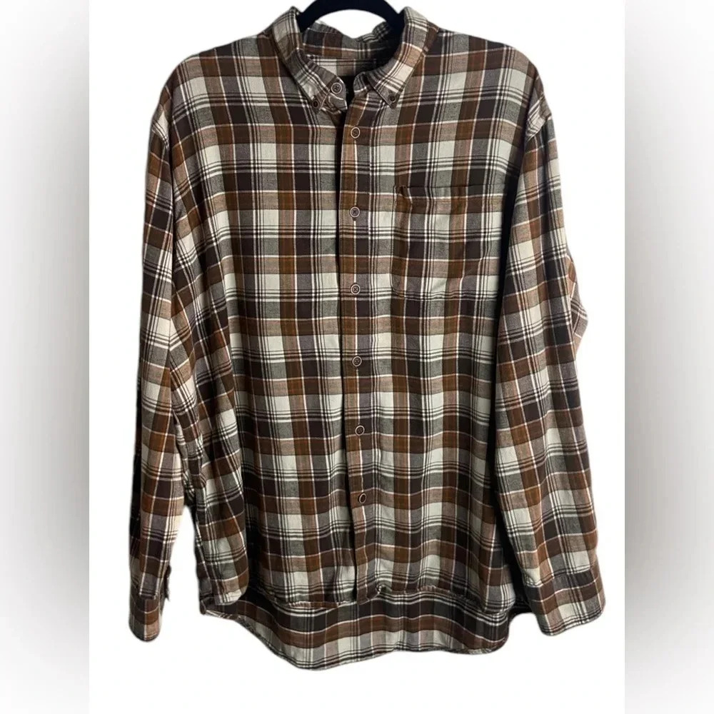 Cabela’s Men’s Size Xl Flannel Button Down Shirt Plaid Brown Western Casual Fall